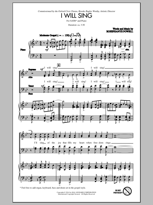I Will Sing (SATB Choir) von Rosephanye Powell