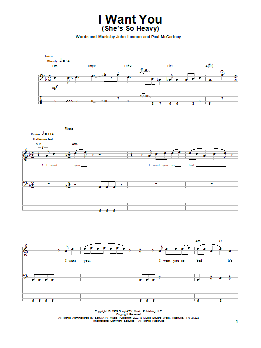 I Want You (She's So Heavy) (Bass Guitar Tab) von The Beatles