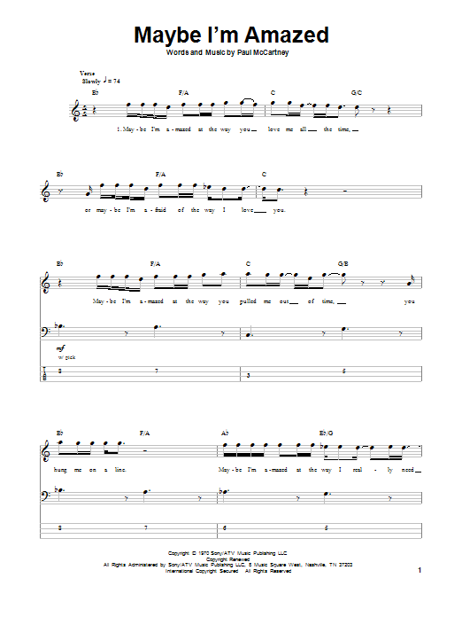 Maybe I'm Amazed (Bass Guitar Tab) von Paul McCartney