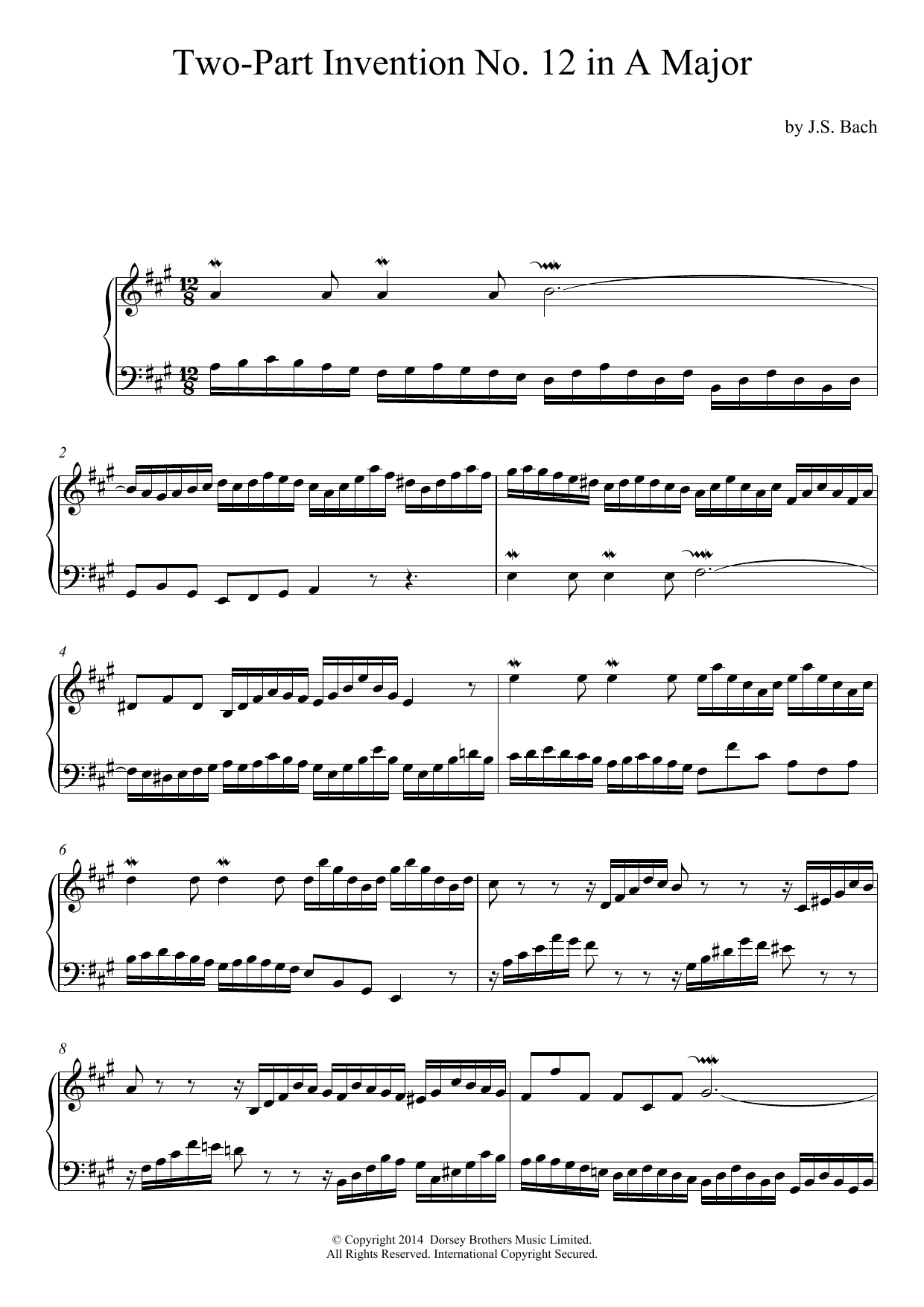 Two-Part Invention No. 12 in A Major (Piano Solo) von Johann Sebastian Bach