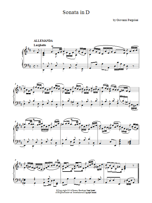 Harpsichord Sonata In D Major (Piano Solo) von Giovanni Battista Pergolesi