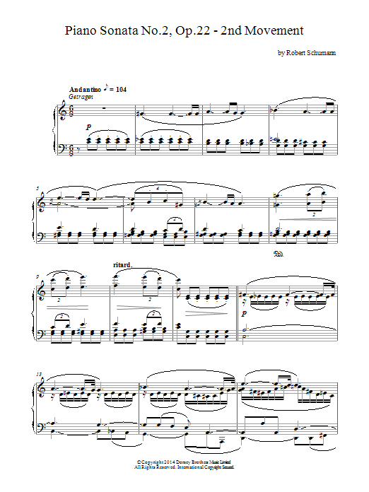 Piano Sonata No. 2, Op. 22 - 2nd Movement (Piano Solo) von Robert Schumann