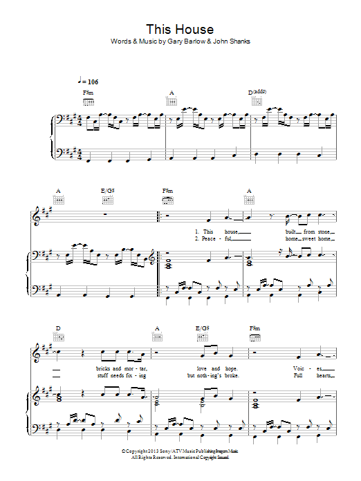 This House (Piano, Vocal & Guitar Chords) von Gary Barlow