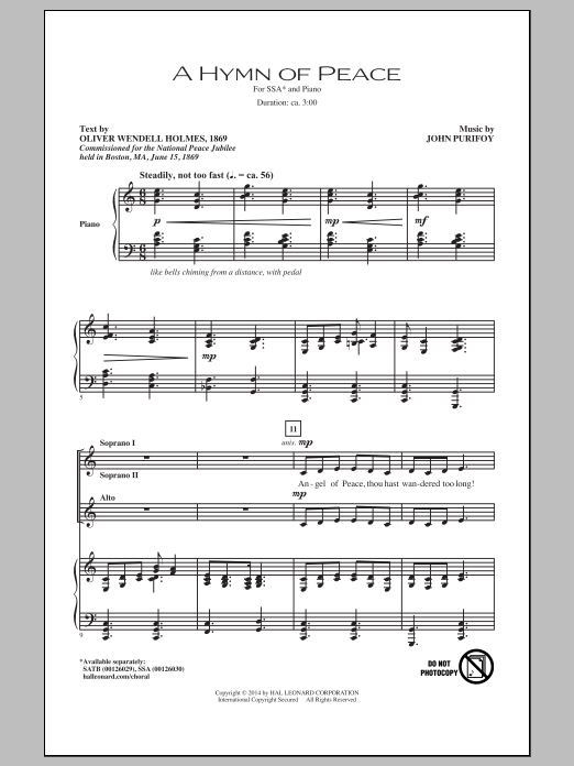 A Hymn Of Peace (SSA Choir) von John Purifoy