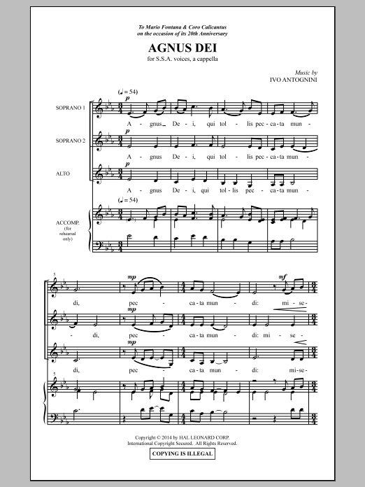Agnus Dei (SSA Choir) von Ivo Antognini