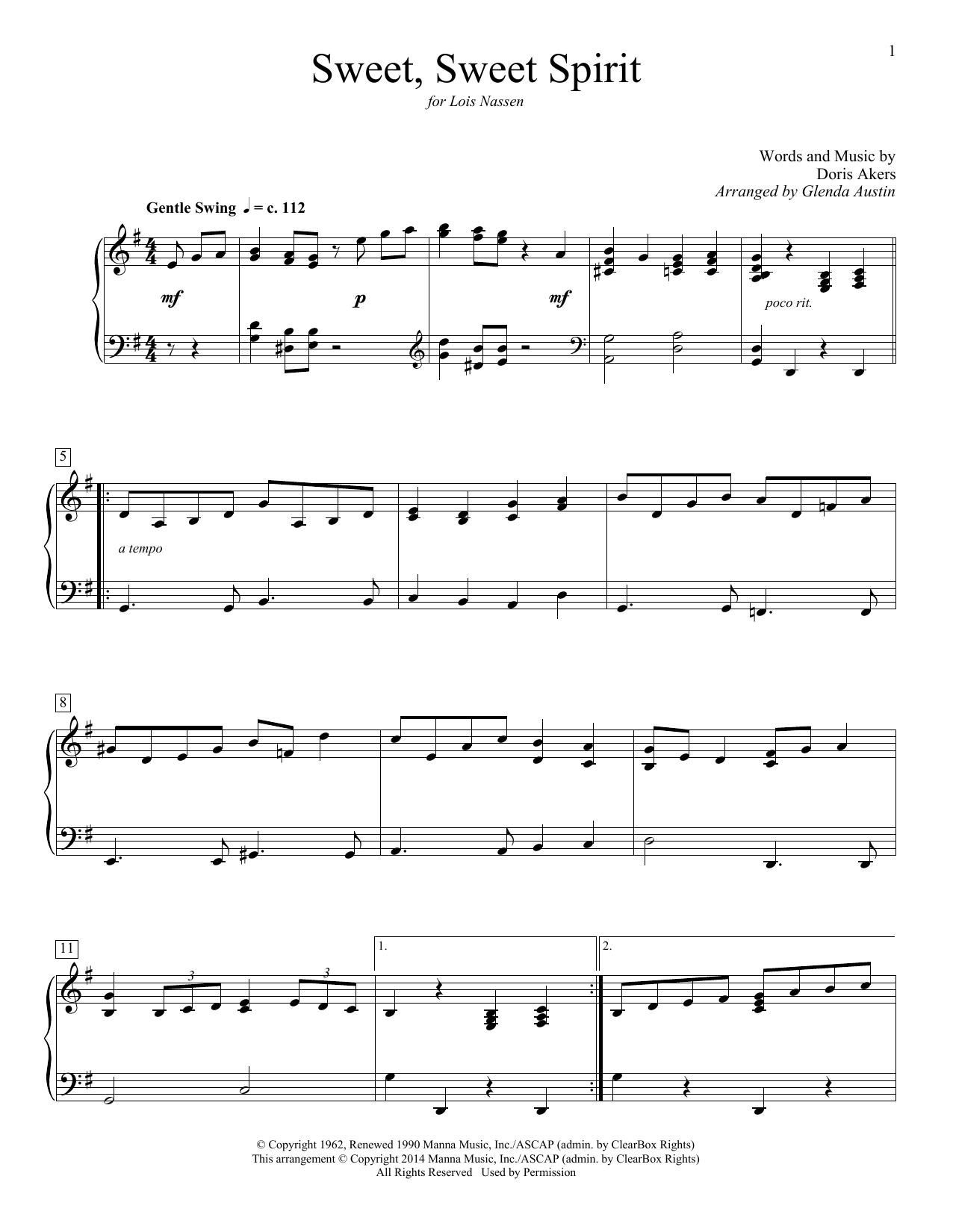 Sweet, Sweet Spirit (arr. Glenda Austin) (Educational Piano) von Doris Akers