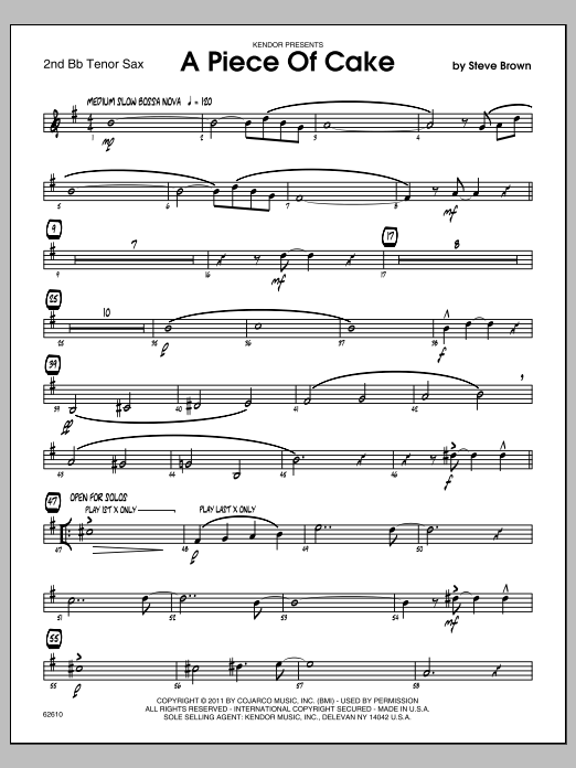 A Piece Of Cake - 2nd Bb Tenor Saxophone (Jazz Ensemble) von Steve Brown