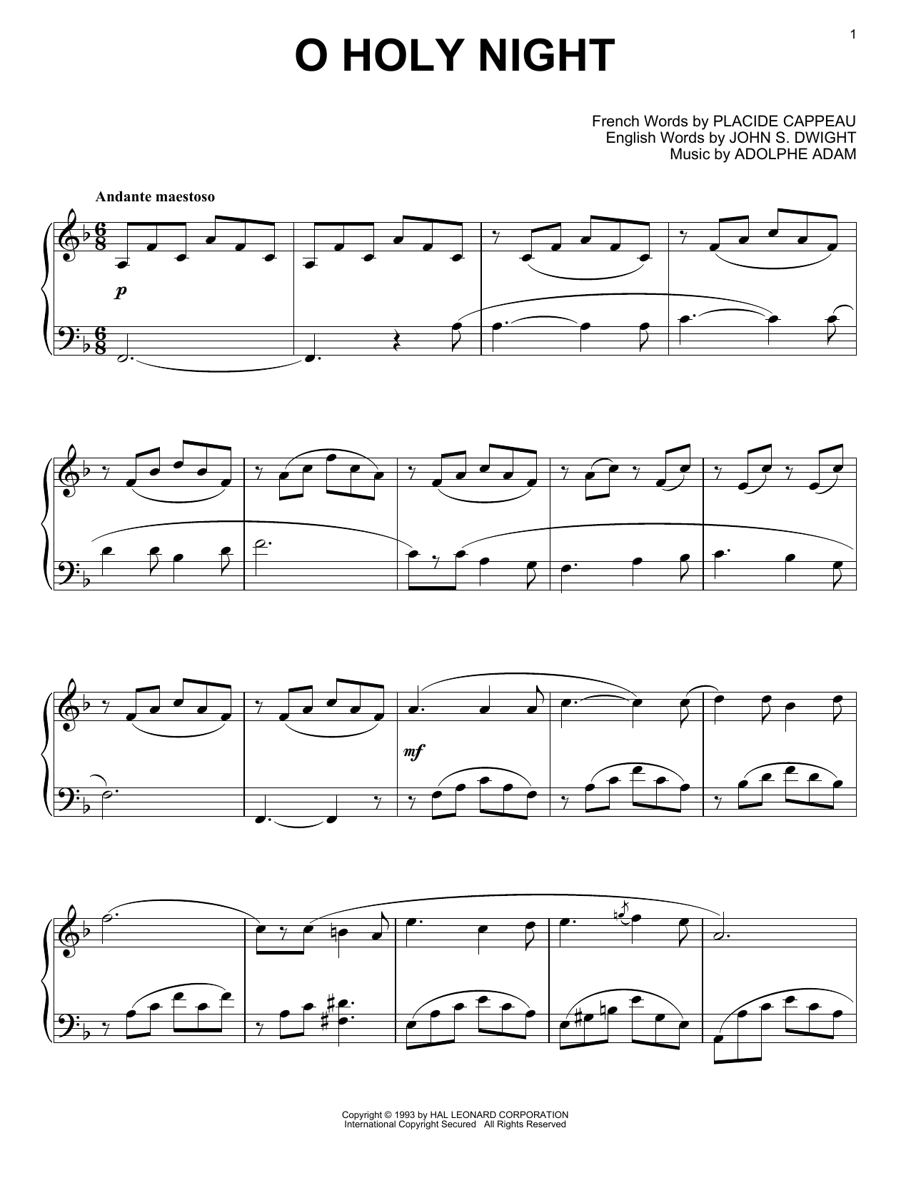 O Holy Night (Piano Solo) von John S. Dwight