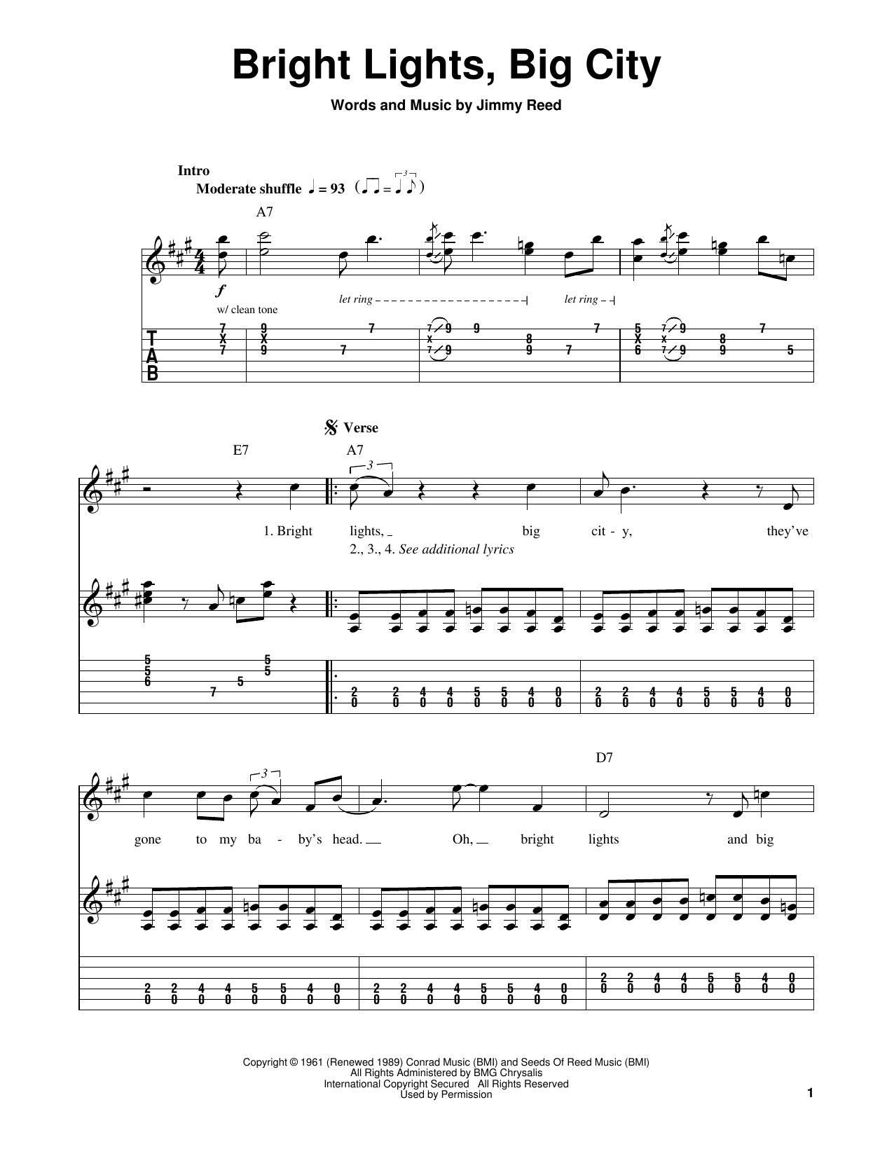 Bright Lights, Big City (Easy Guitar Tab) von Jimmy Reed