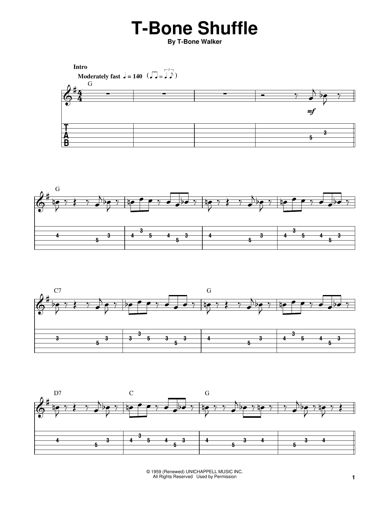 T-Bone Shuffle (Easy Guitar Tab) von T-Bone Walker