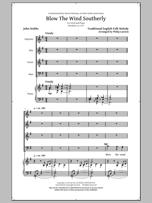 Blow The Wind Southerly (SATB Choir) von Philip Lawson