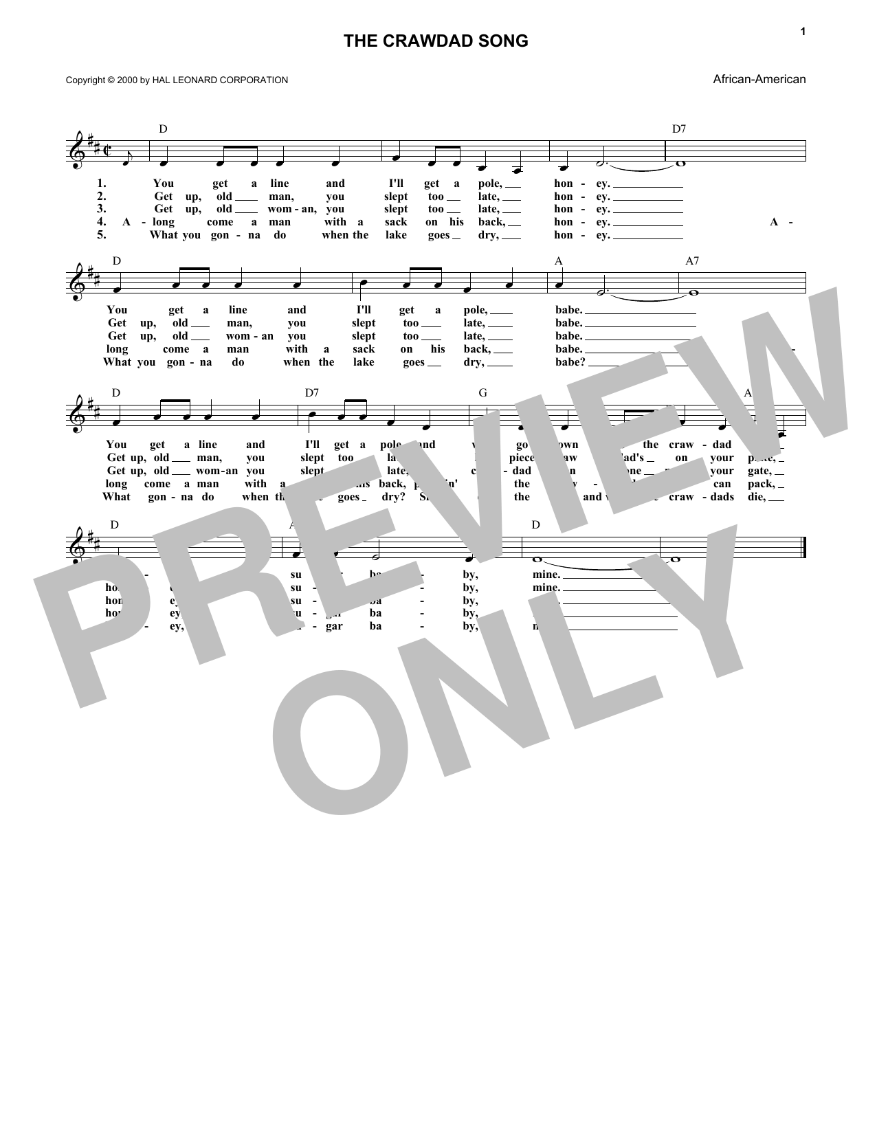 The Crawdad Song (Lead Sheet / Fake Book) von Traditional