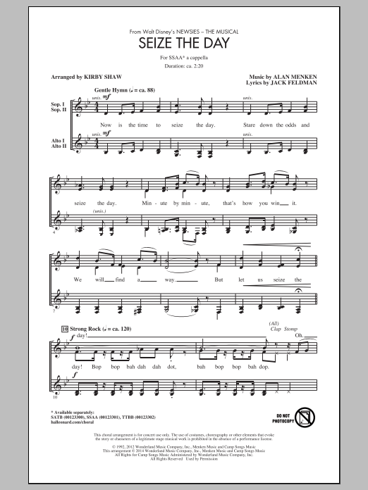 Seize The Day (from Newsies The Musical) (arr. Kirby Shaw) (SSA Choir) von Alan Menken & Jack Feldman