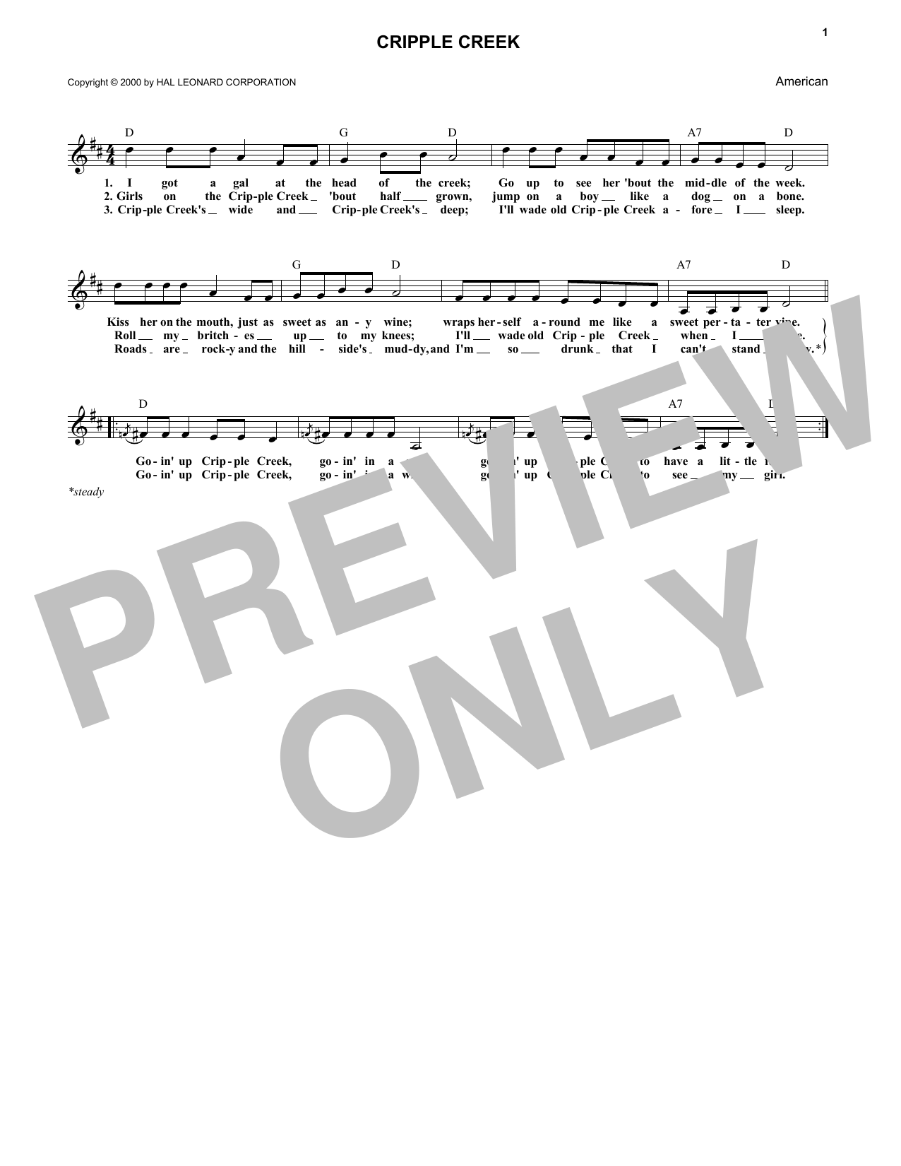 Cripple Creek (Lead Sheet / Fake Book) von American Fiddle Tune