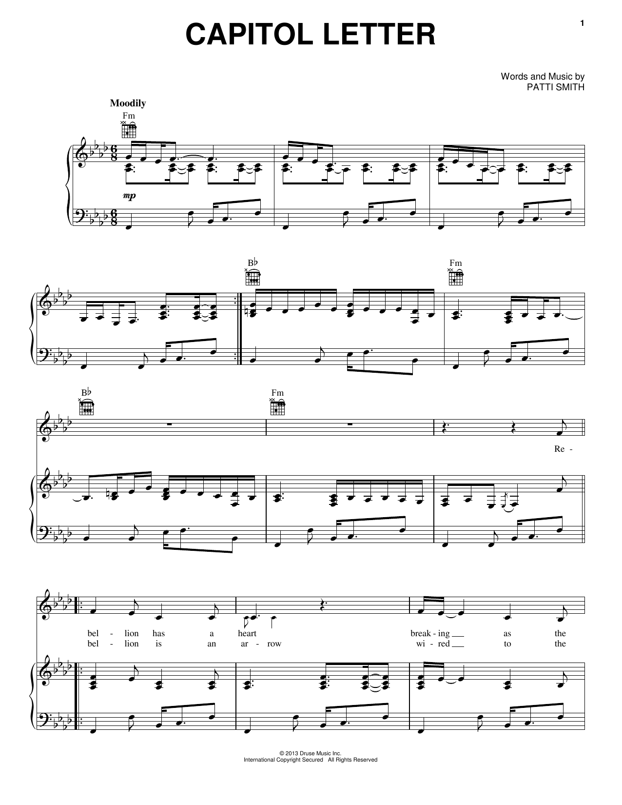 Capitol Letter (Piano, Vocal & Guitar Chords (Right-Hand Melody)) von Patti Smith