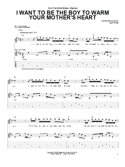 I Want To Be The Boy To Warm Your Mother's Heart (Guitar Tab) von The White Stripes