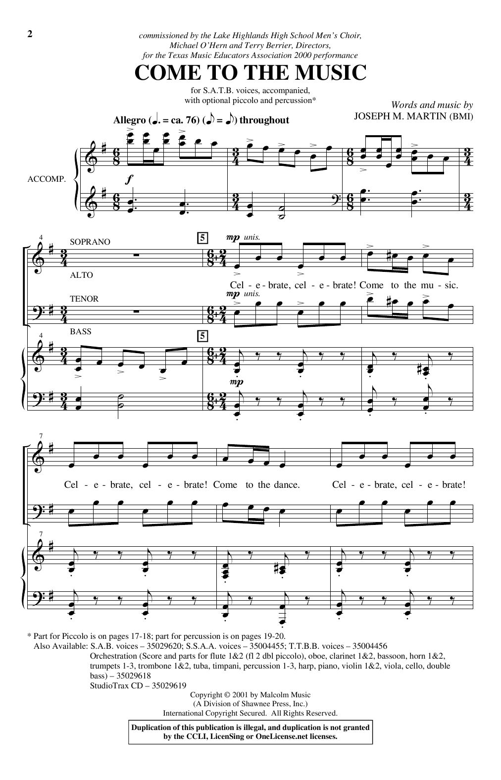 Come To The Music (SATB Choir) von Joseph  M. Martin