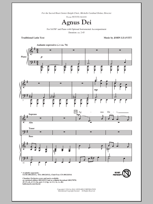 Agnus Dei (from Petite Mass) (SATB Choir) von John Leavitt