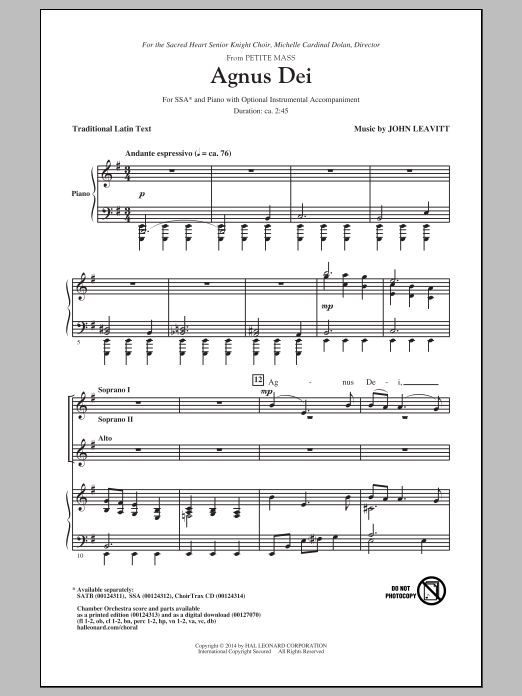 Agnus Dei (from Petite Mass) (SSA Choir) von John Leavitt
