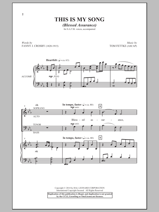 This Is My Song (Blessed Assurance) (SATB Choir) von Tom Fettke
