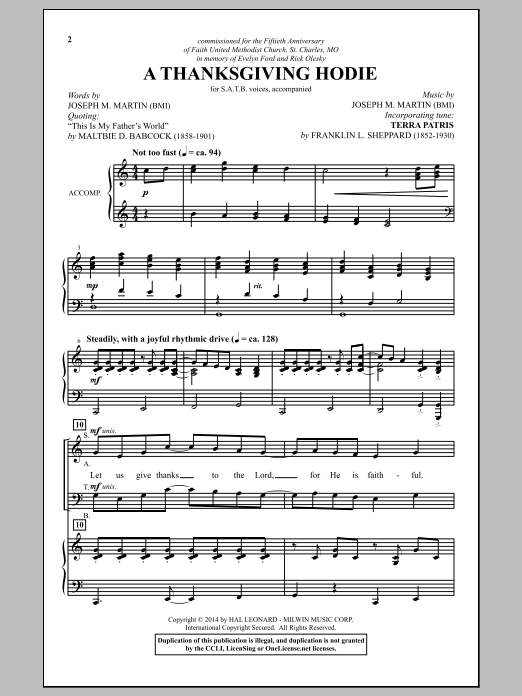 A Thanksgiving Hodie (SATB Choir) von Joseph M. Martin
