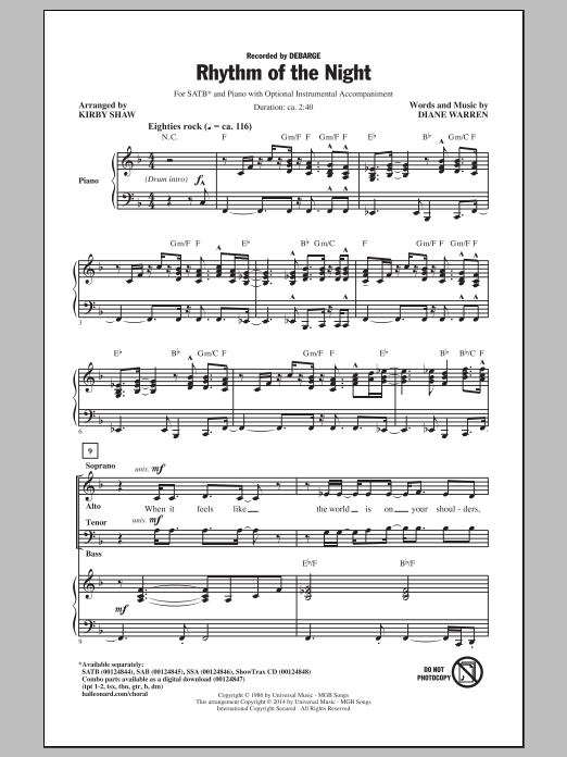 Rhythm Of The Night (arr. Kirby Shaw) (SATB Choir) von DeBarge