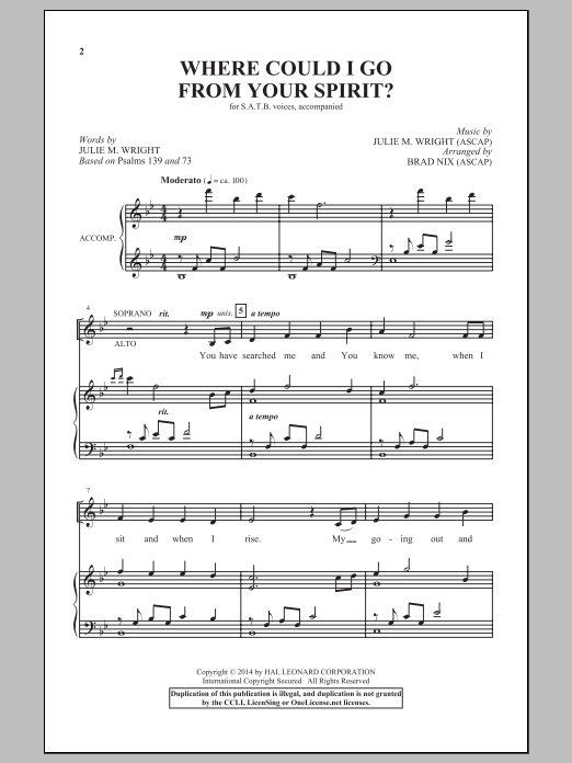 Where Could I Go From Your Spirit? (SATB Choir) von Brad Nix