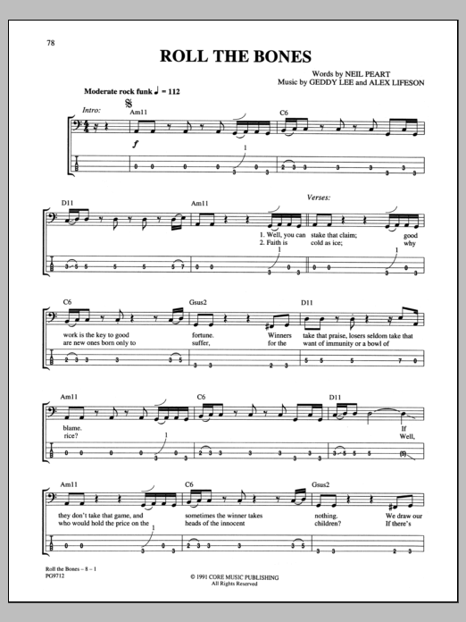 Roll The Bones (Bass Guitar Tab) von Rush