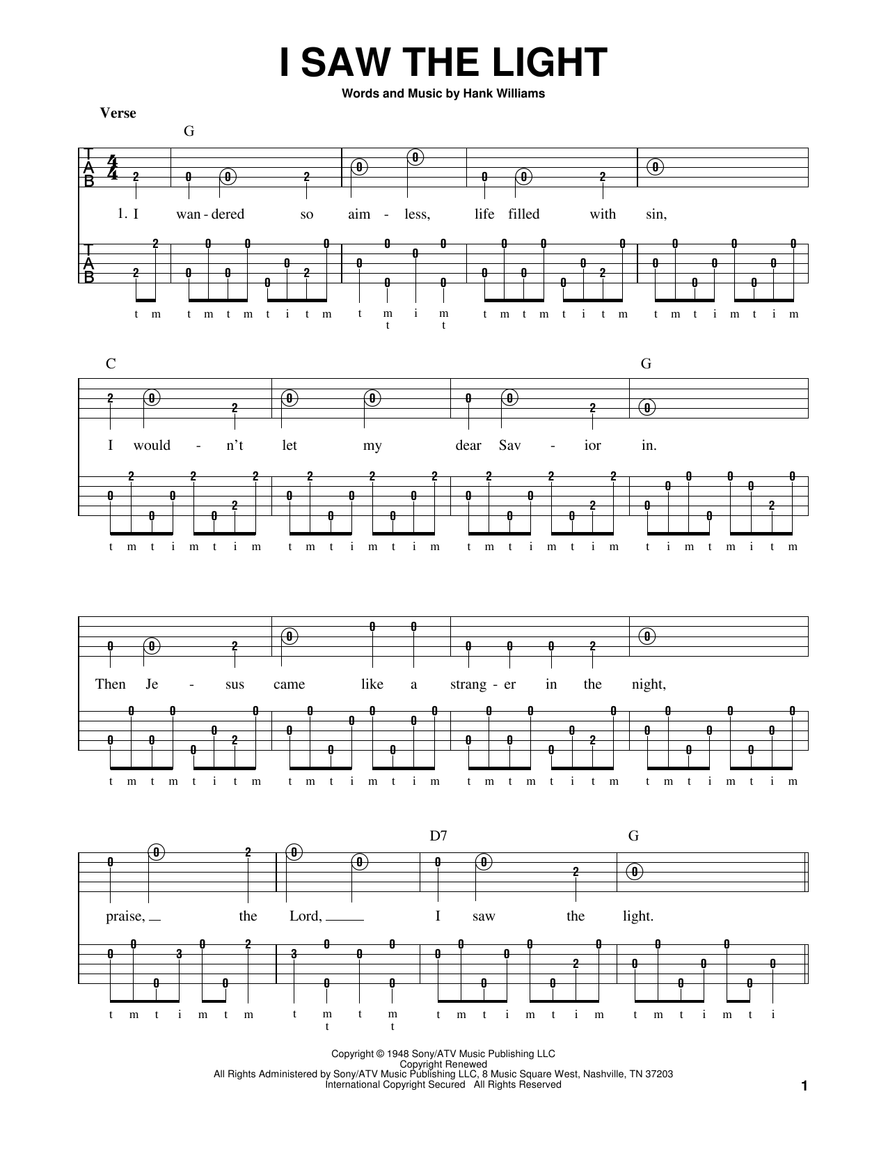 I Saw The Light (Banjo Tab) von Hank Williams