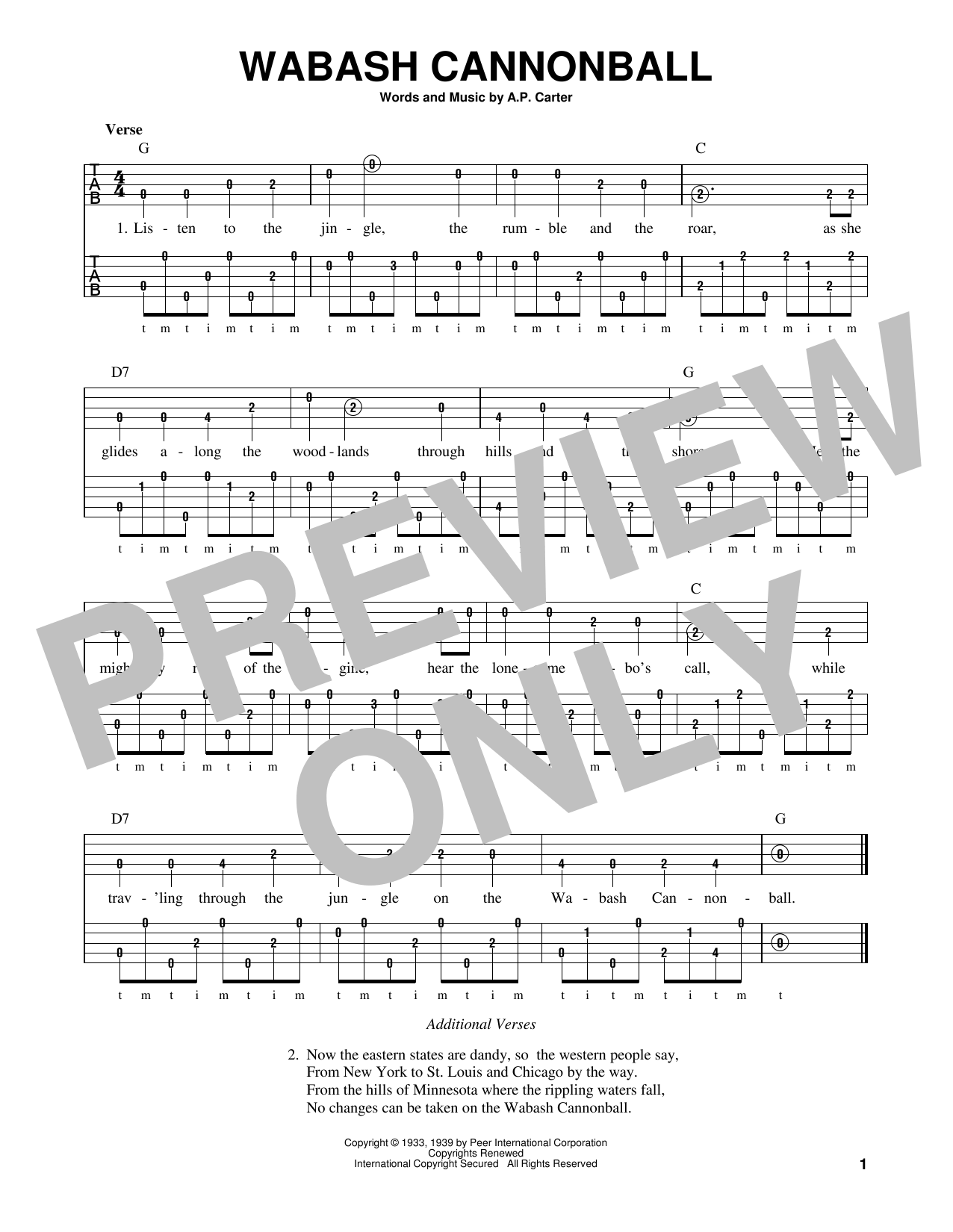 Wabash Cannonball (Banjo Tab) von A.P. Carter