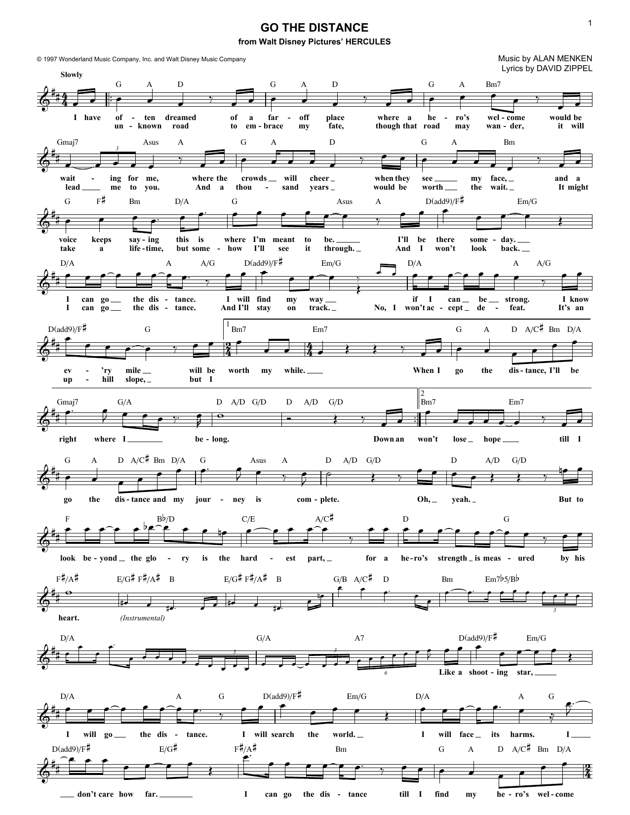 Go The Distance (from Hercules) (Lead Sheet / Fake Book) von Michael Bolton