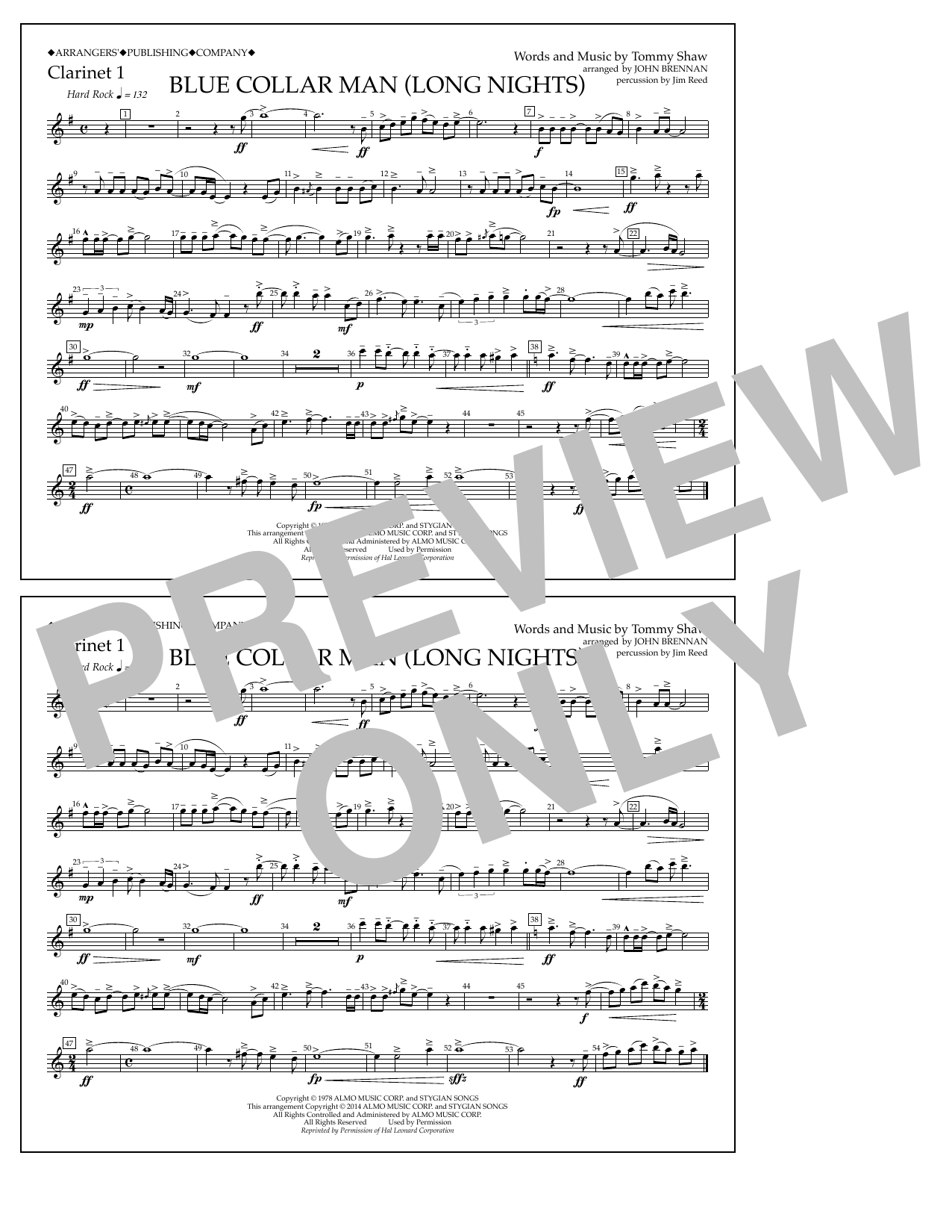 Blue Collar Man (Long Nights) - Clarinet 1 (Marching Band) von John Brennan