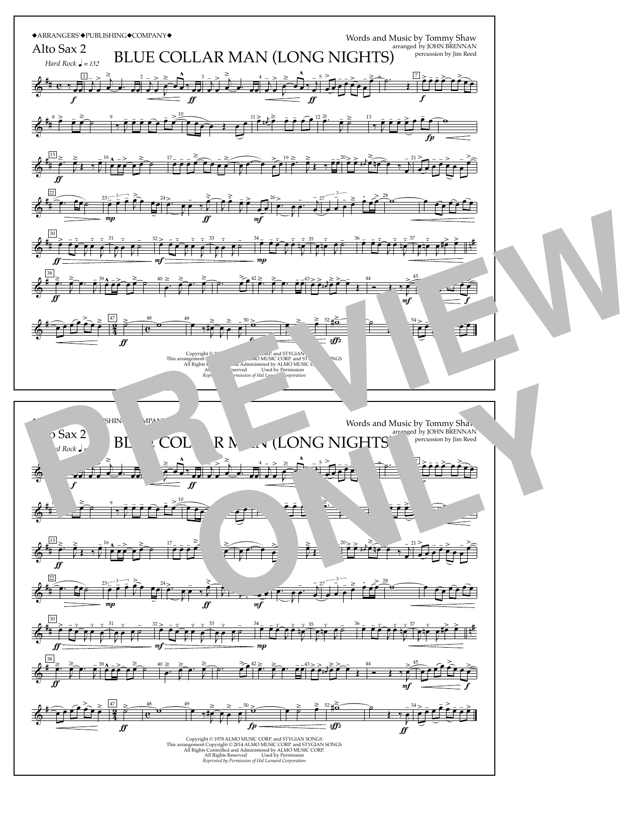 Blue Collar Man (Long Nights) - Alto Sax 2 (Marching Band) von John Brennan