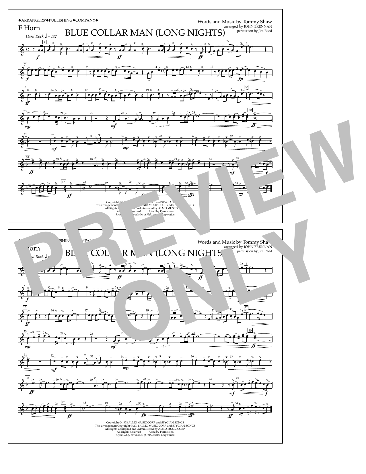 Blue Collar Man (Long Nights) - F Horn (Marching Band) von John Brennan