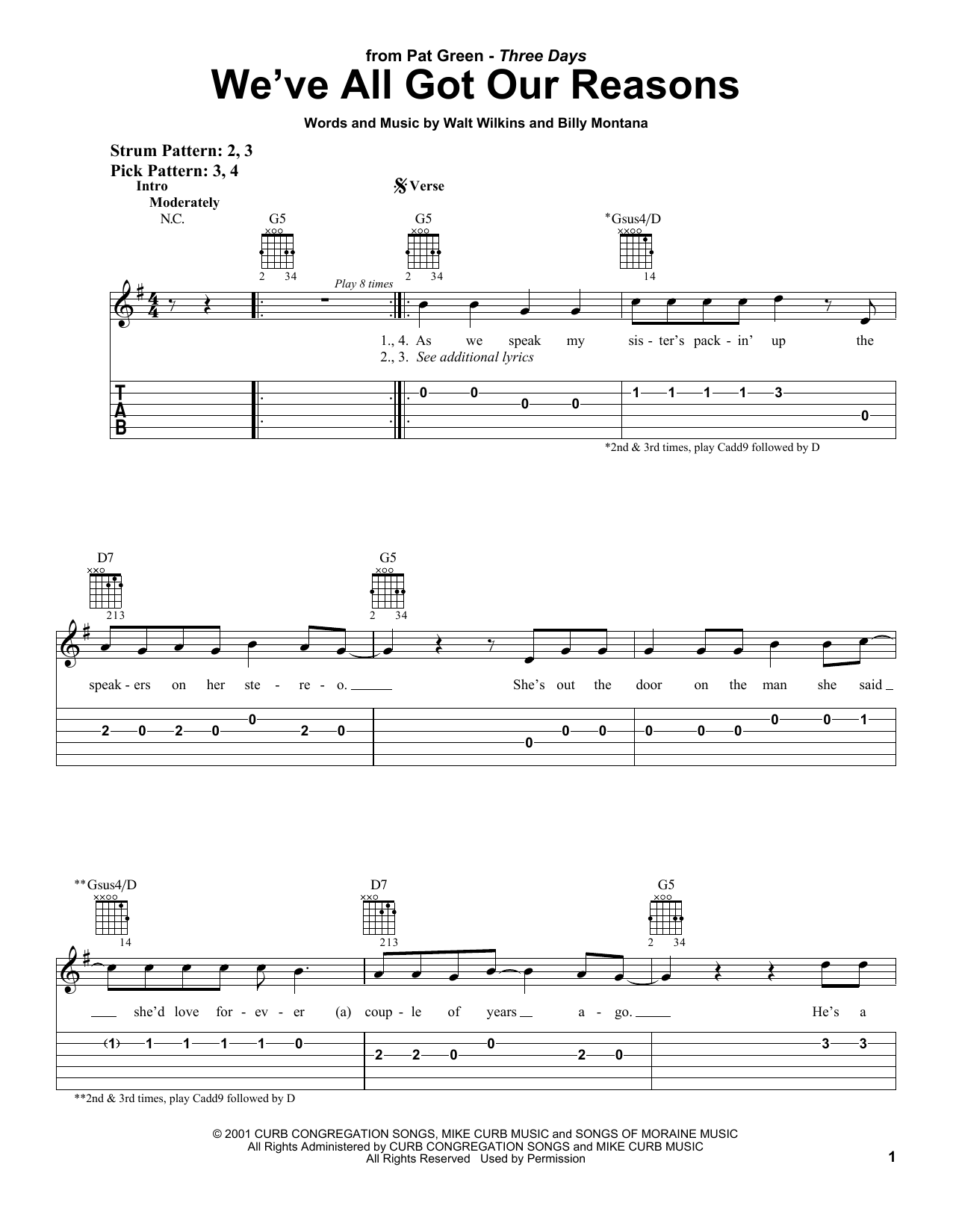 We've All Got Our Reasons (Easy Guitar Tab) von Pat Green