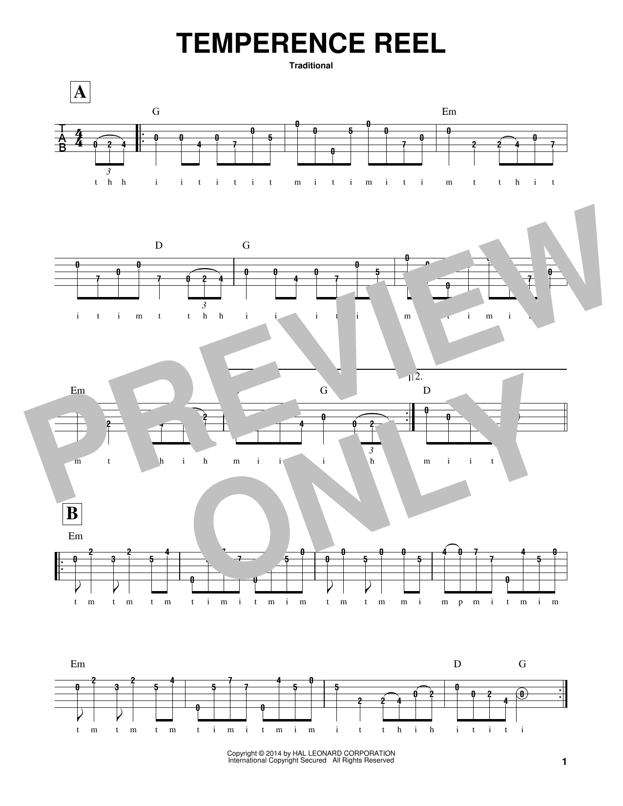 Temperence Reel (Temperance Reel) (Banjo Tab) von Traditional