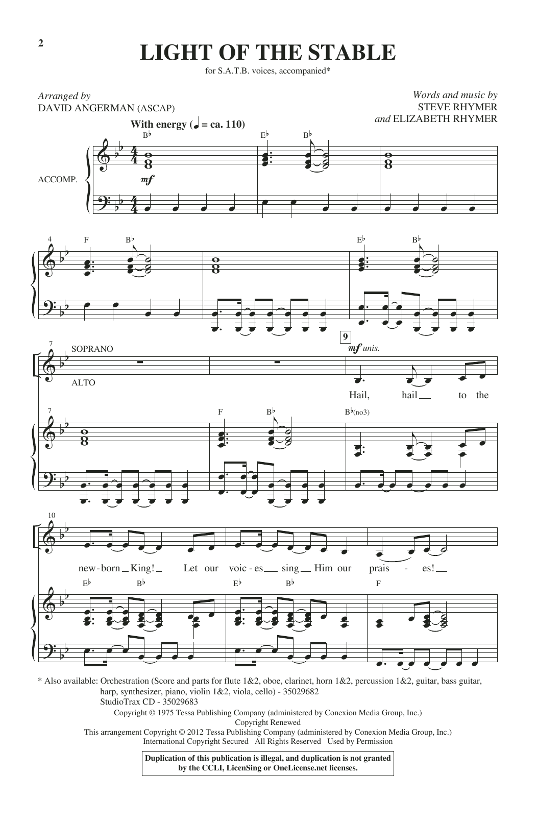 Light Of The Stable (from All Is Well) (arr. David Angerman) (SATB Choir) von Steve Rhymer and Elizabeth Rhymer