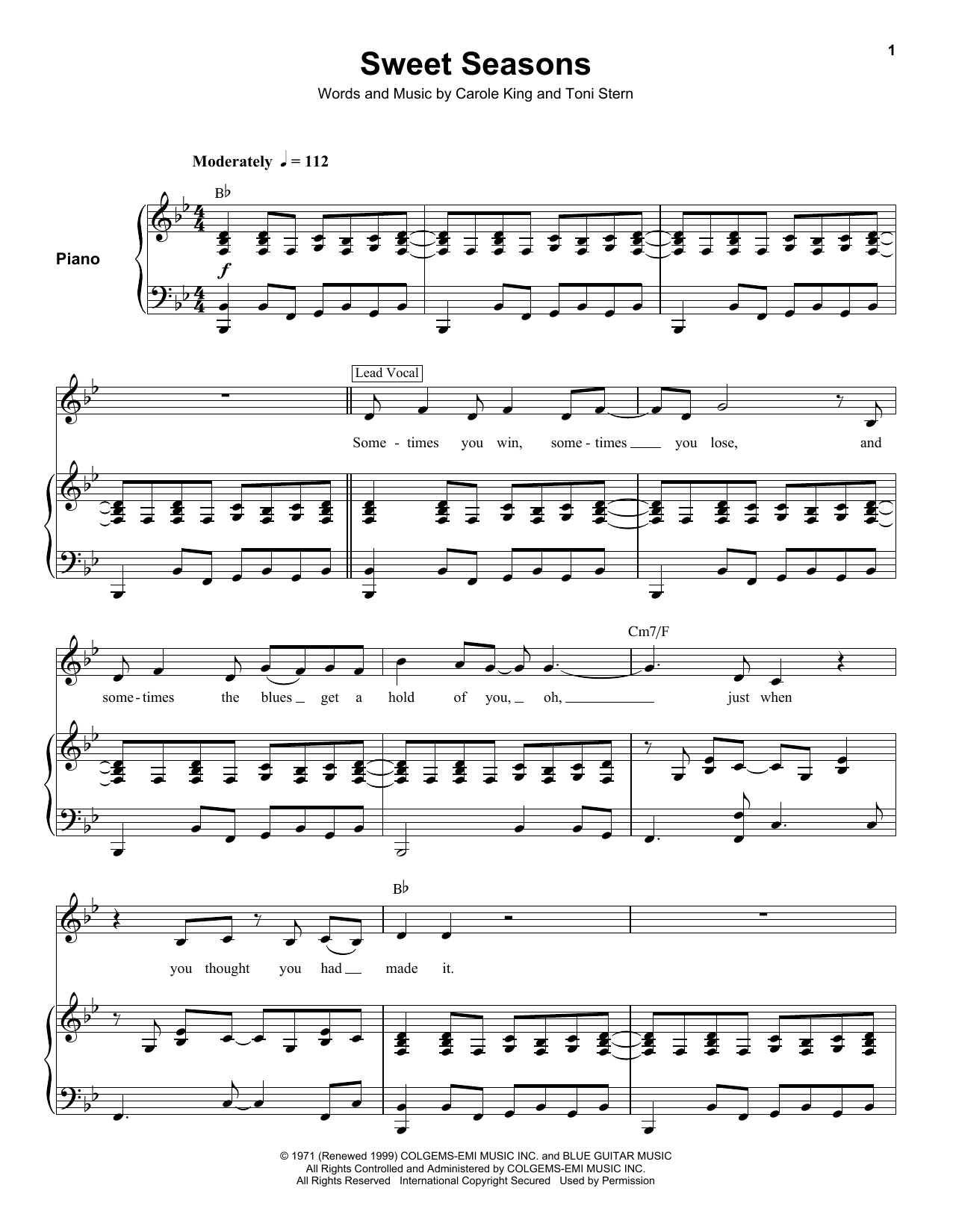 Sweet Seasons (Keyboard Transcription) von Carole King