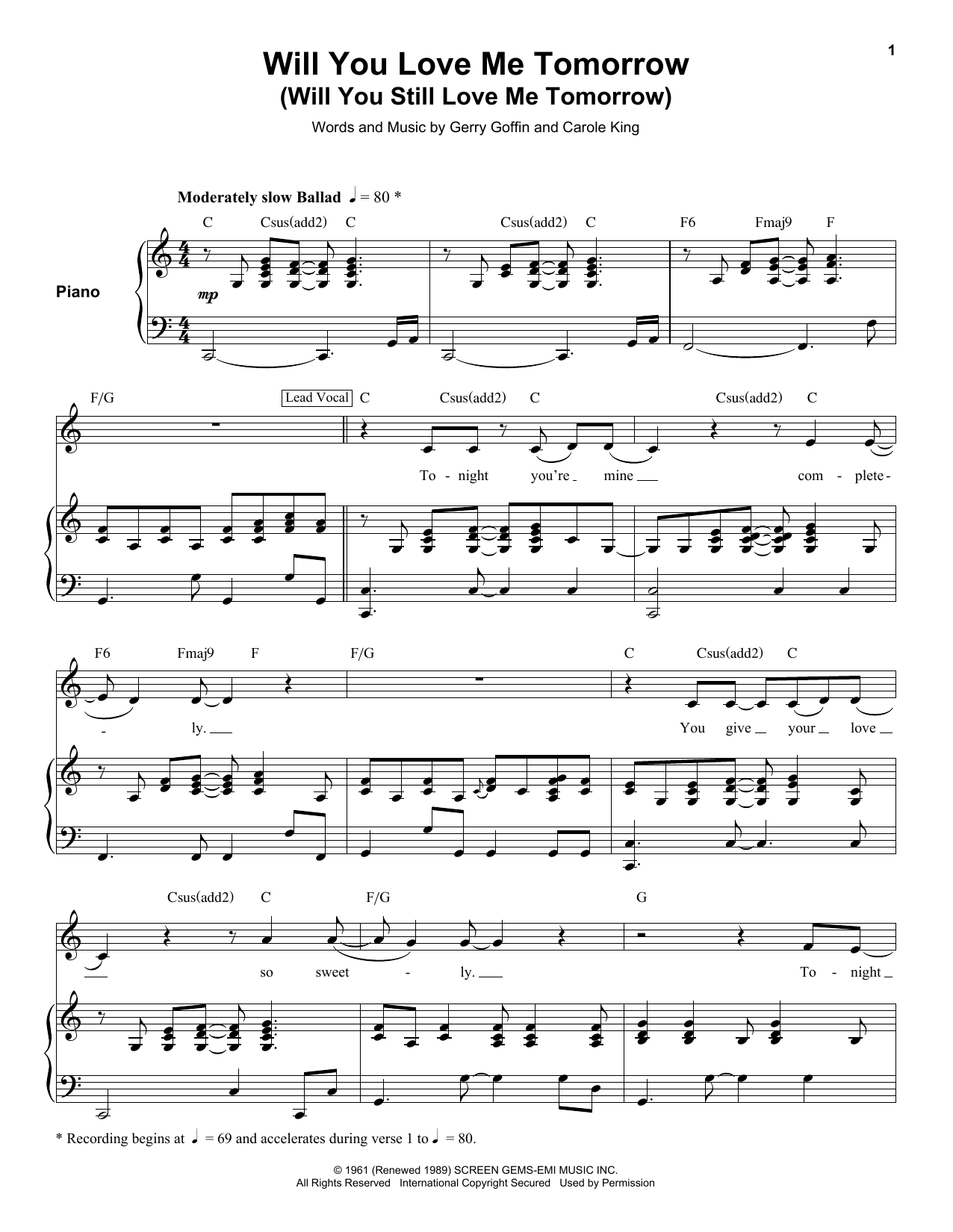 Will You Love Me Tomorrow (Will You Still Love Me Tomorrow) (Keyboard Transcription) von The Shirelles