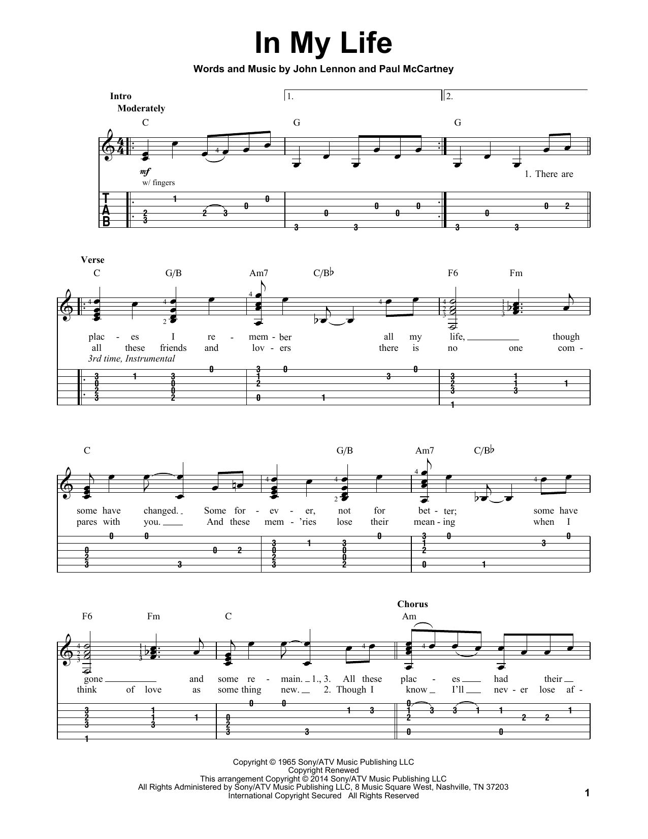 In My Life (Easy Guitar Tab) von The Beatles