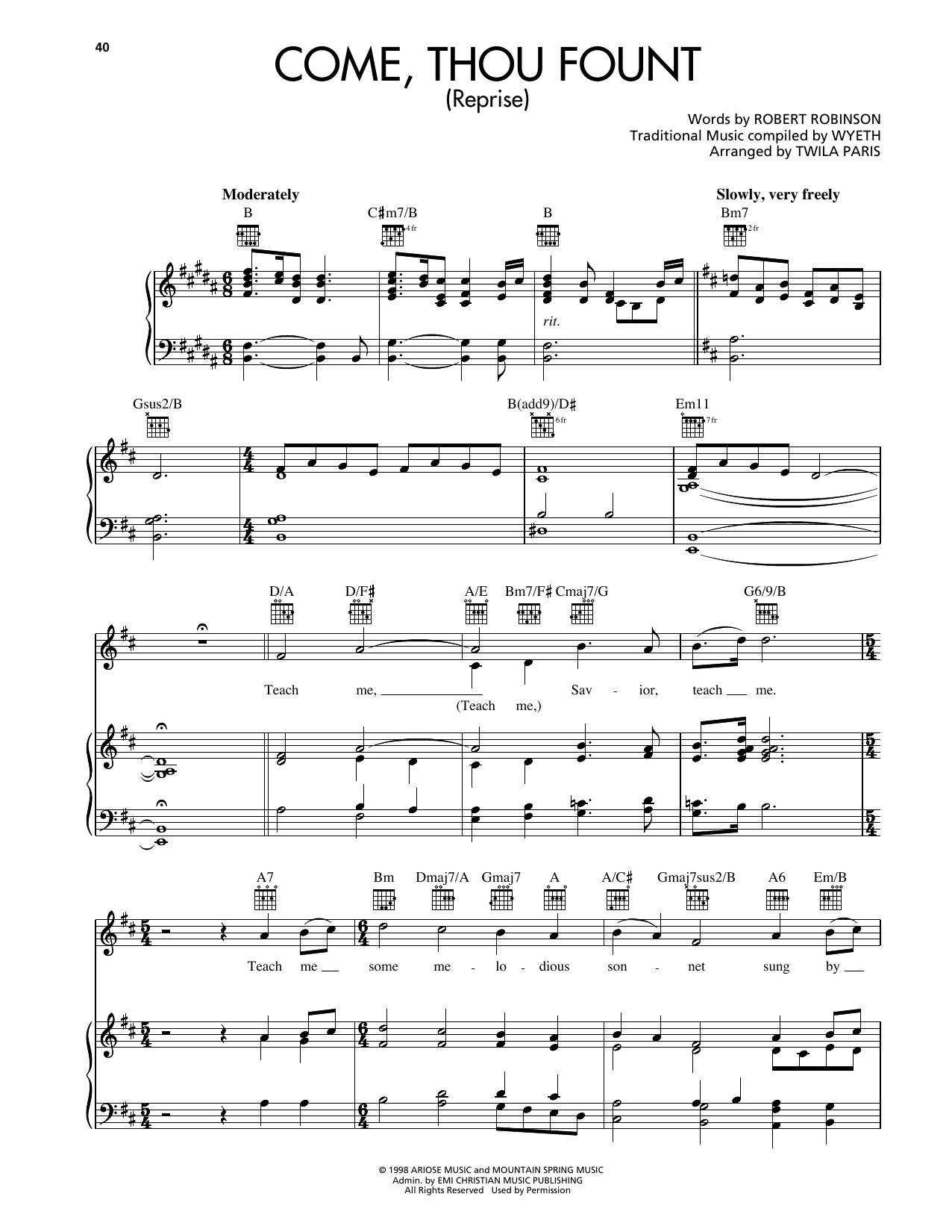 Come, Thou Fount (Reprise) (Piano, Vocal & Guitar Chords (Right-Hand Melody)) von Twila Paris