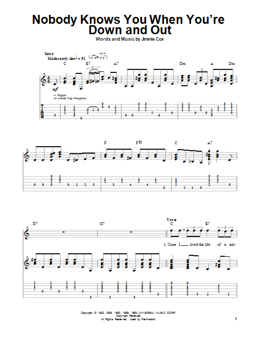 Nobody Knows You When You're Down And Out (Guitar Tab (Single Guitar)) von Eric Clapton