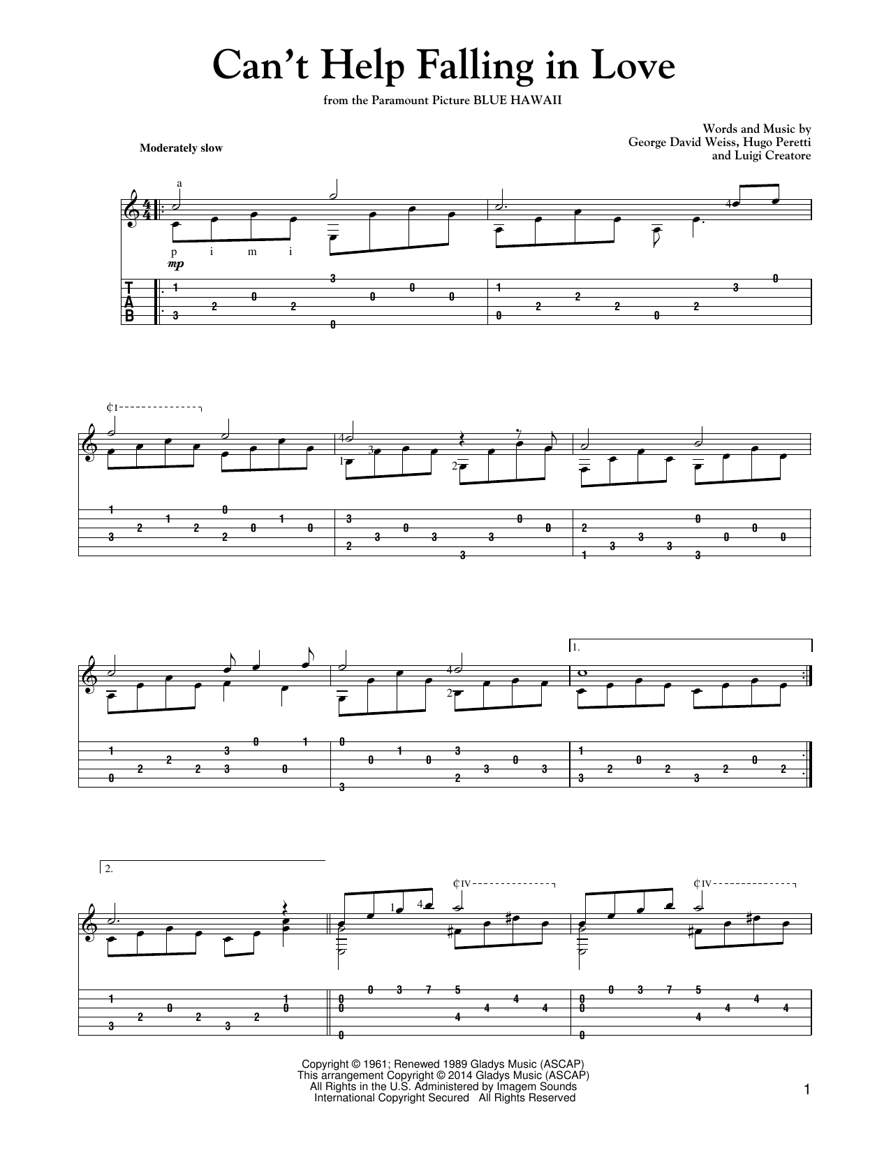 Can't Help Falling In Love (Solo Guitar) von Elvis Presley