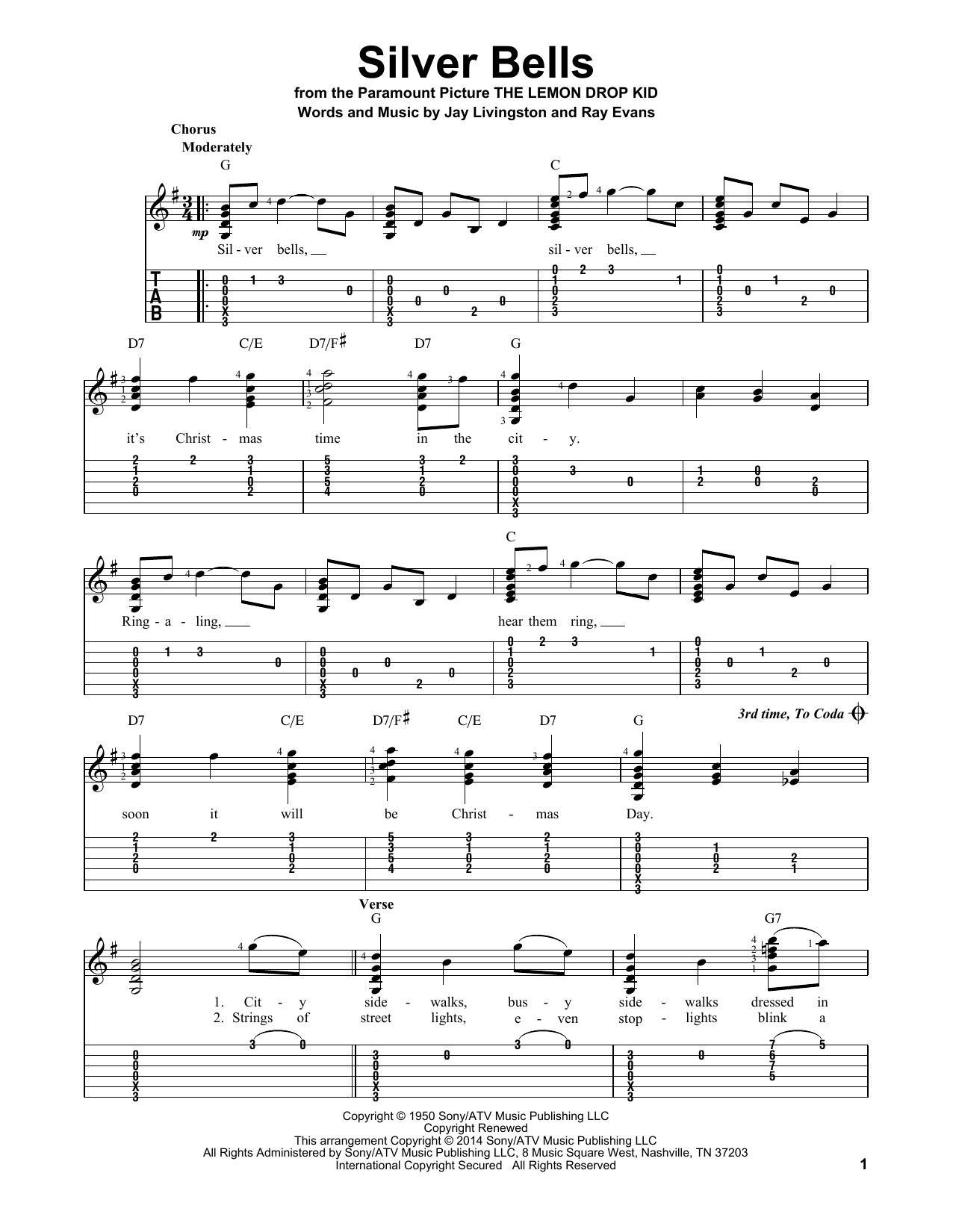 Silver Bells (Easy Guitar Tab) von Jay Livingston