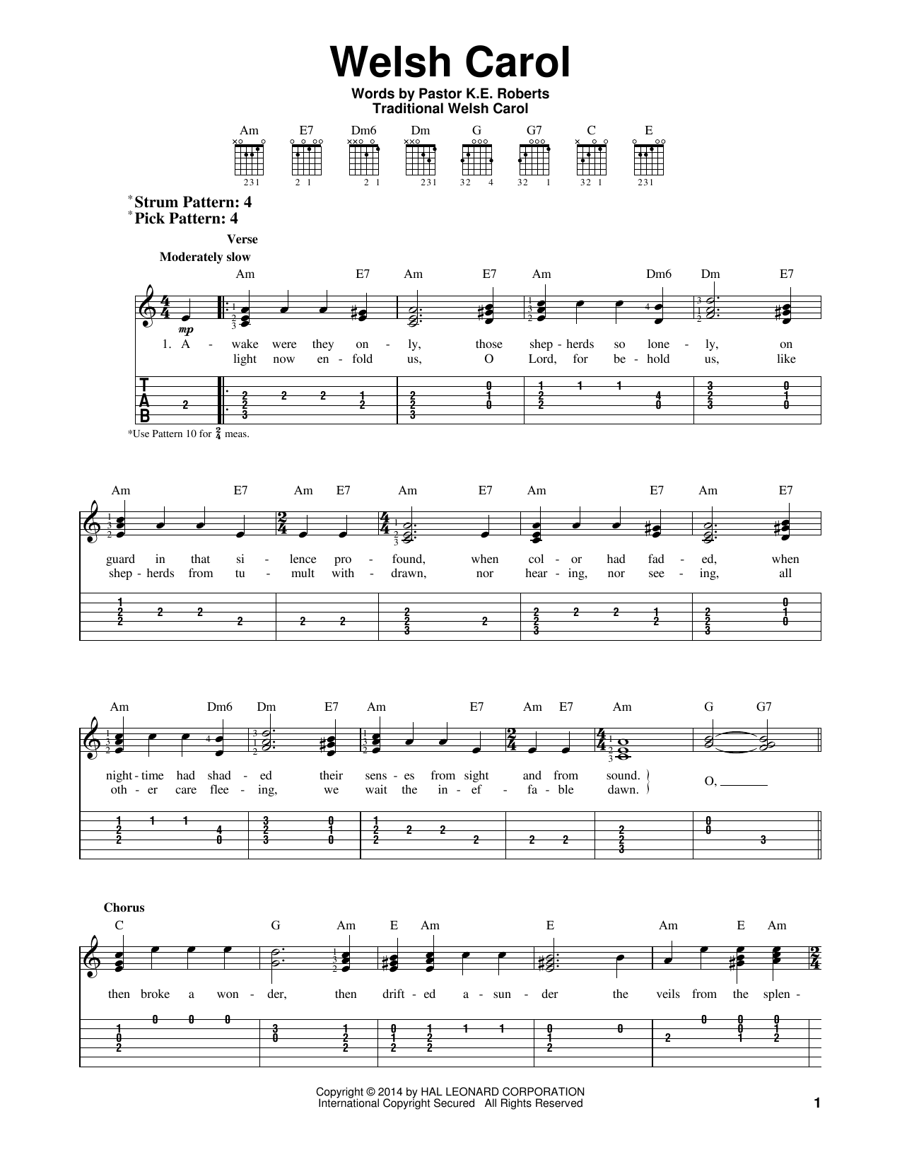 Welsh Carol (Easy Guitar Tab) von Pastor K.E. Roberts