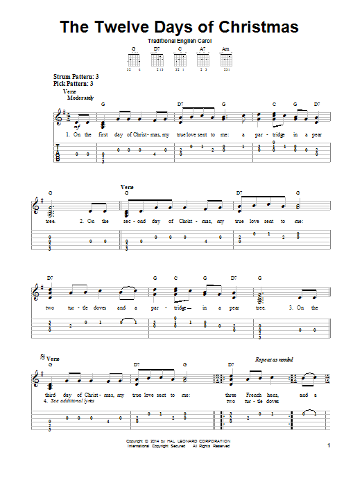 The Twelve Days Of Christmas (Easy Guitar Tab) von Traditional English Carol