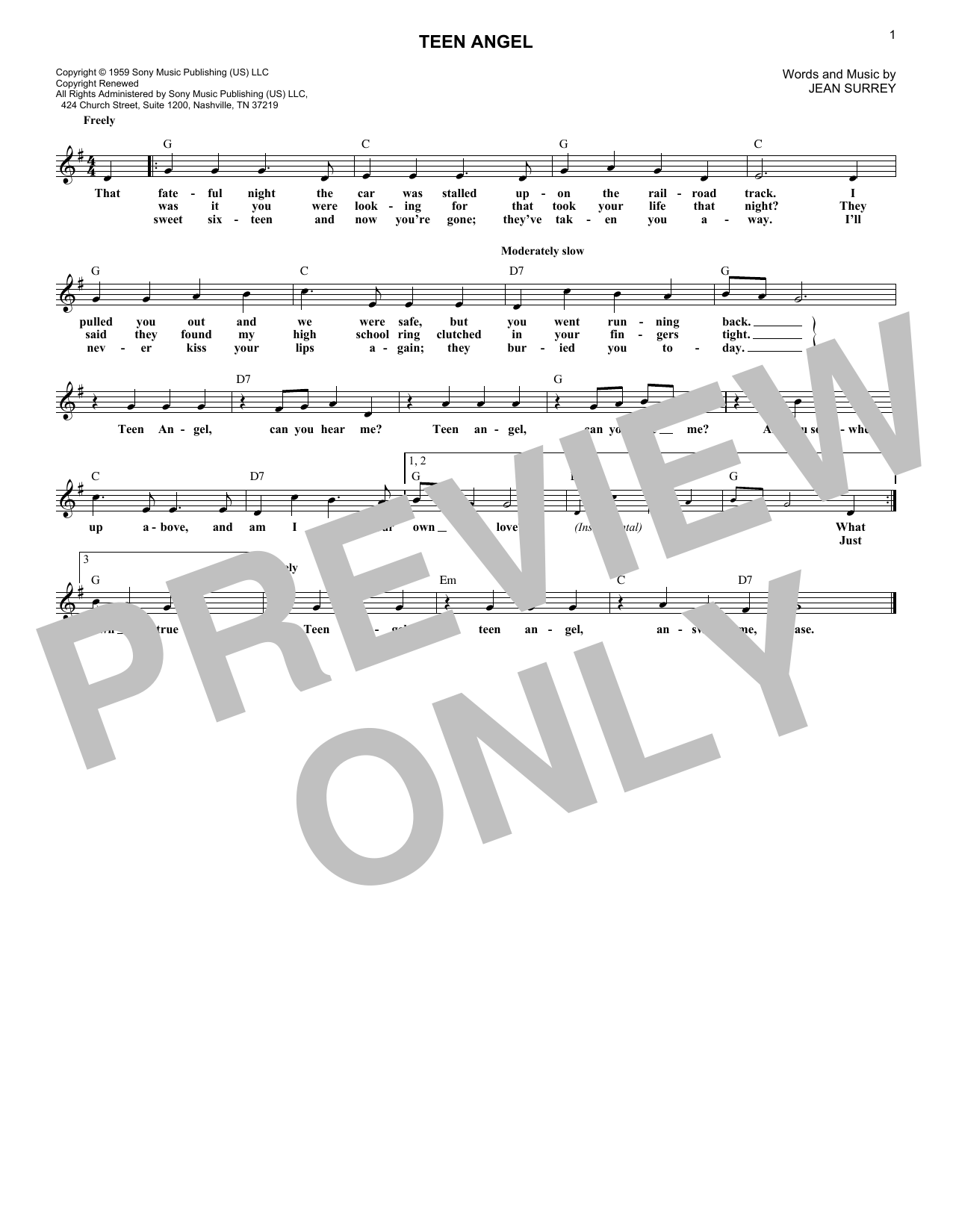 Teen Angel (Lead Sheet / Fake Book) von Mark Dinning