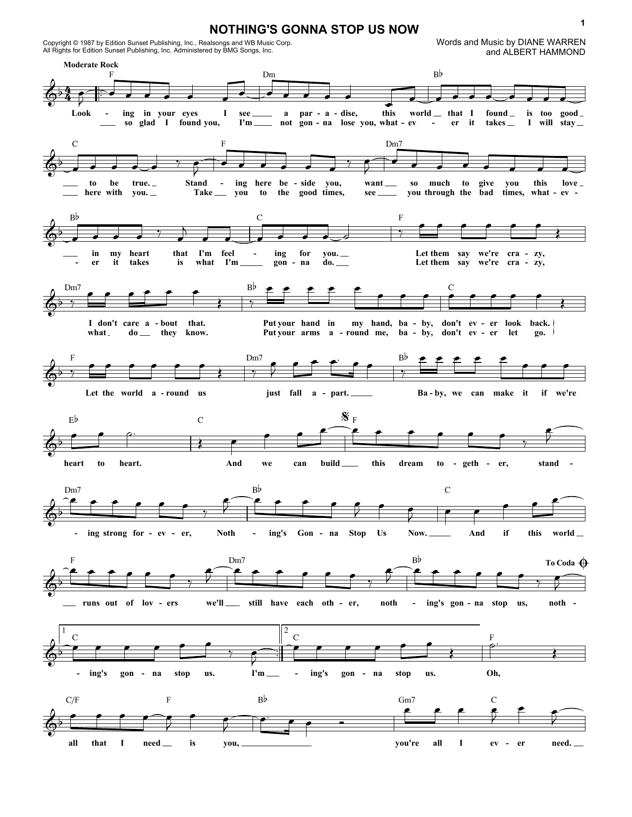 Nothing's Gonna Stop Us Now (Lead Sheet / Fake Book) von Starship