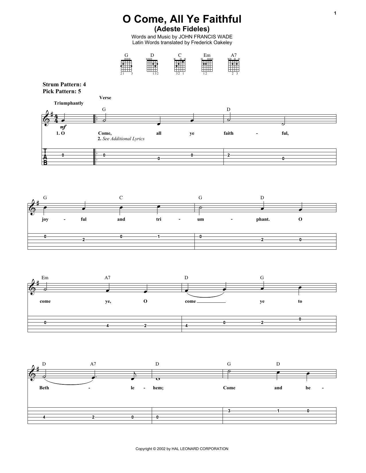 O Come, All Ye Faithful (Adeste Fideles) (Easy Guitar Tab) von John Francis Wade