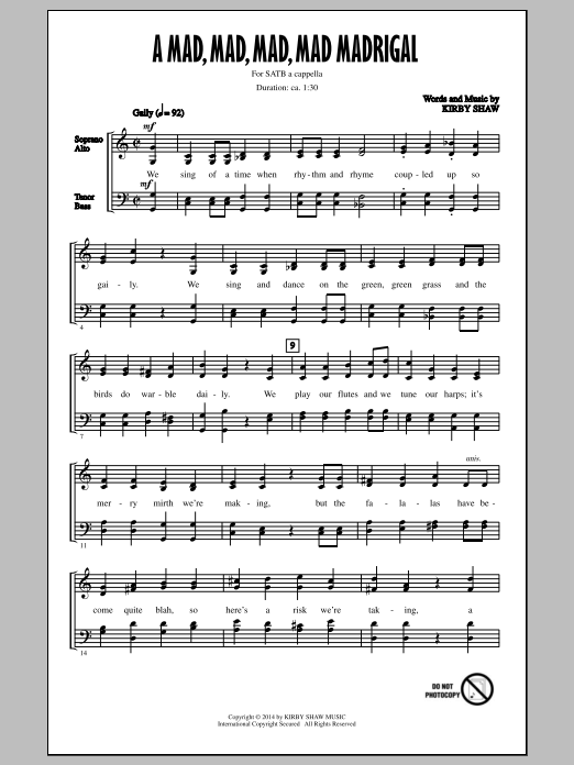 A Mad, Mad, Mad, Mad, Madrigal (SATB Choir) von Kirby Shaw